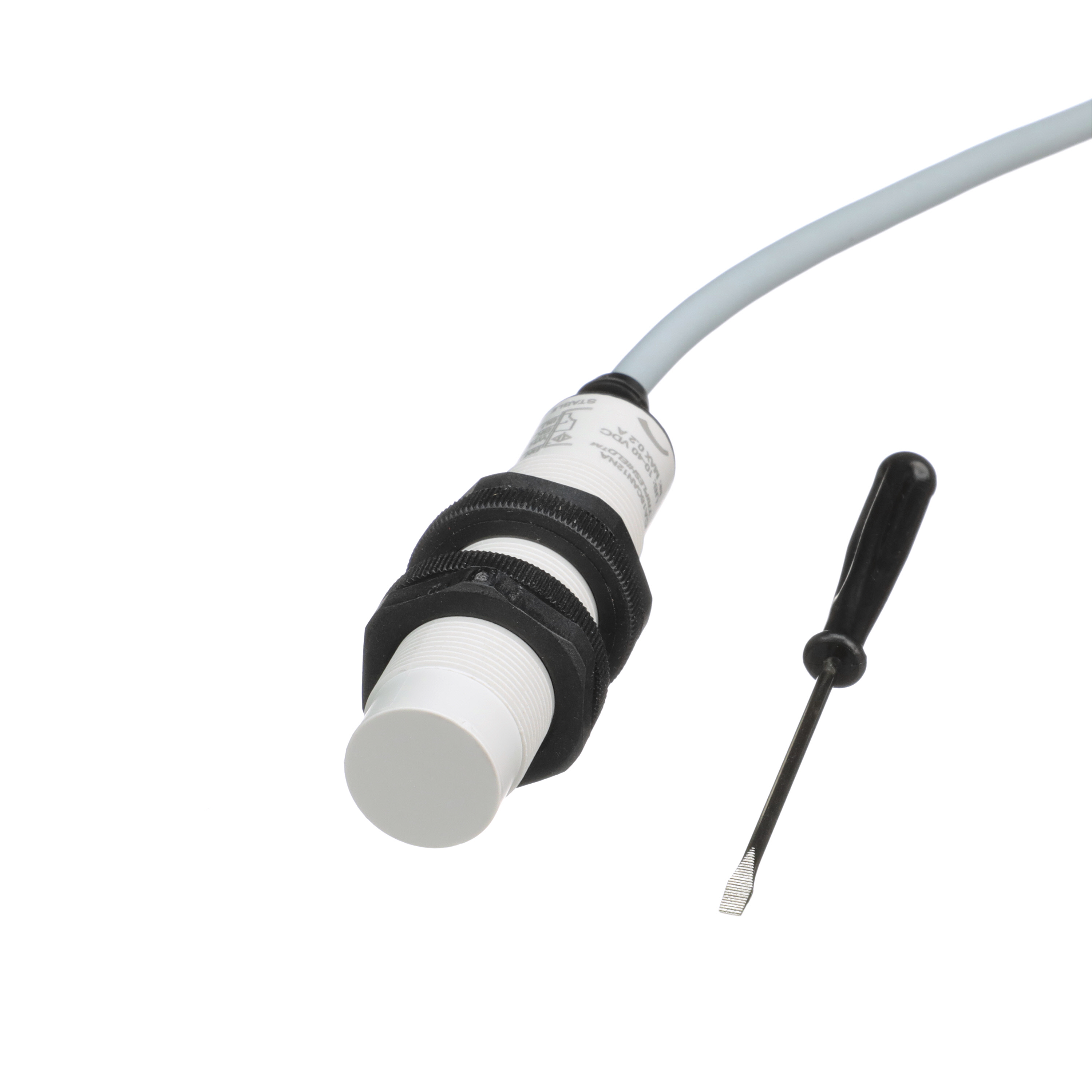 Carlo Gavazzi Capacitive Plastic Barrel Sensor; 12mm; Non-Embeddable; 10-40VDC; 1NO &plus; 1NC; NPN; 2m Potted Cable